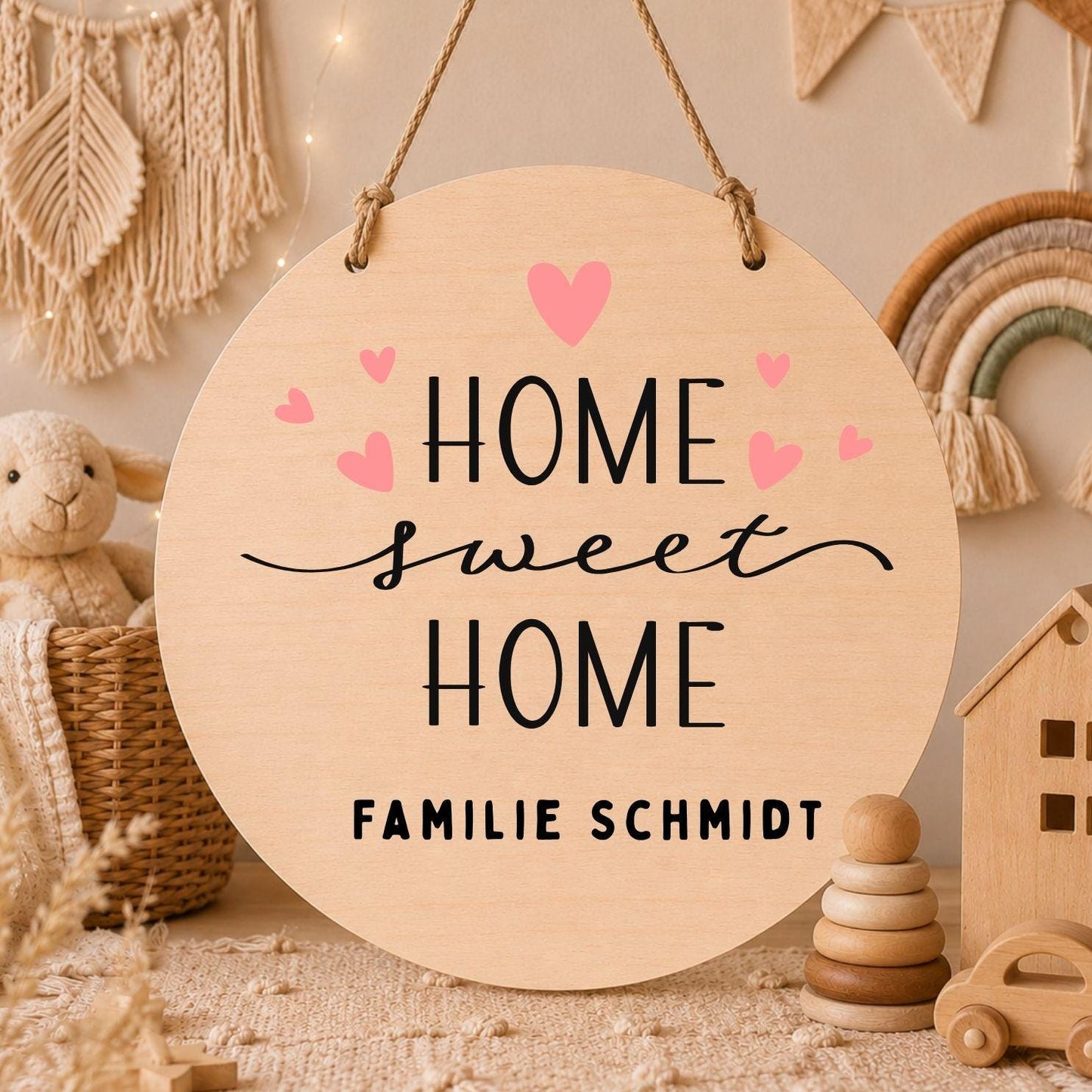 Personalisiertes Holzschild Familie | Home Sweet Home Türschild | Familienname Holzschild | Haustür Deko | Geschenk Einzug Ferienwohnung