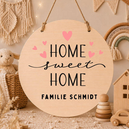 Personalisiertes Holzschild Familie | Home Sweet Home Türschild | Familienname Holzschild | Haustür Deko | Geschenk Einzug Ferienwohnung