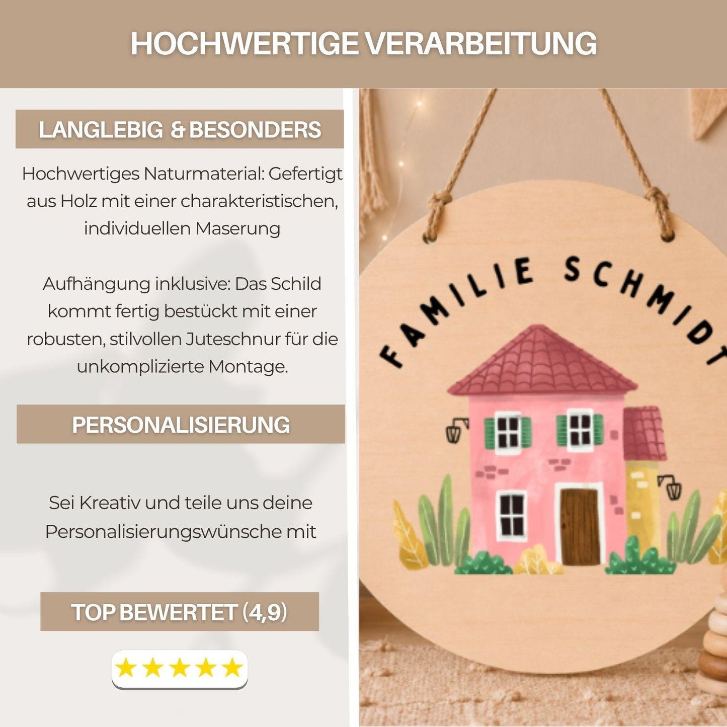 Personalisiertes Holzschild Familie | Home Sweet Home Türschild | Familienname Holzschild | Haustür Deko | Geschenk Einzug Ferienwohnung