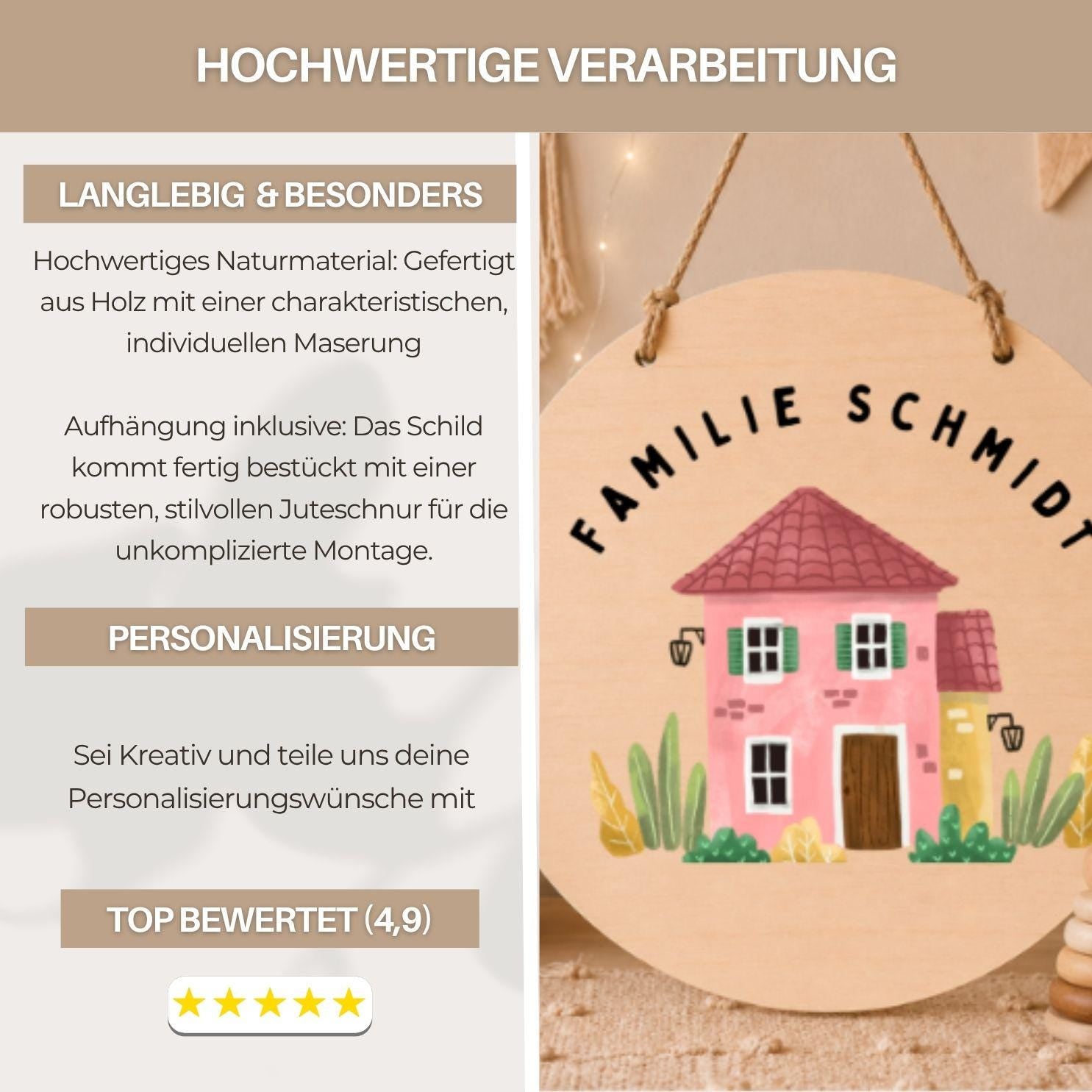Personalisiertes Holzschild Familie | Home Sweet Home Türschild | Familienname Holzschild | Haustür Deko | Geschenk Einzug Ferienwohnung