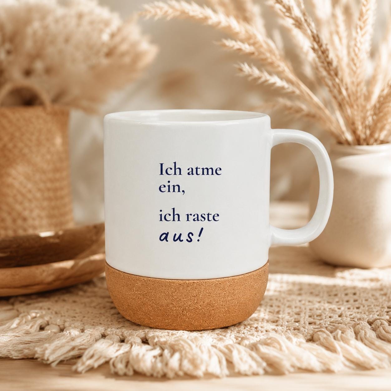 Ich atme ein, ich atme aus, ich ignoriere Kork Tasse | Lustige Achtsamkeits Tasse | Mental Health Becher | Geschenk Büro Humor Meditation