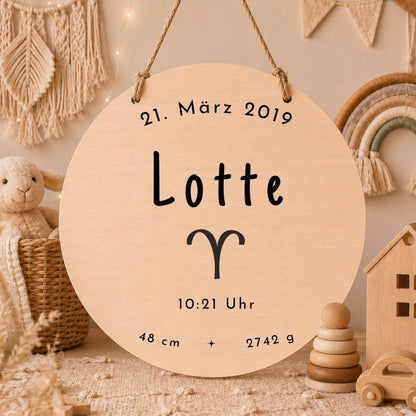Personalisiertes Sternzeichen Holzschild mit Name | Kinderzimmer Deko | Geschenk zur Geburt | Boho Wanddeko | Tierkreiszeichen Namensschild