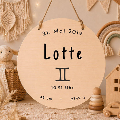 Personalisiertes Sternzeichen Holzschild mit Name | Kinderzimmer Deko | Geschenk zur Geburt | Boho Wanddeko | Tierkreiszeichen Namensschild