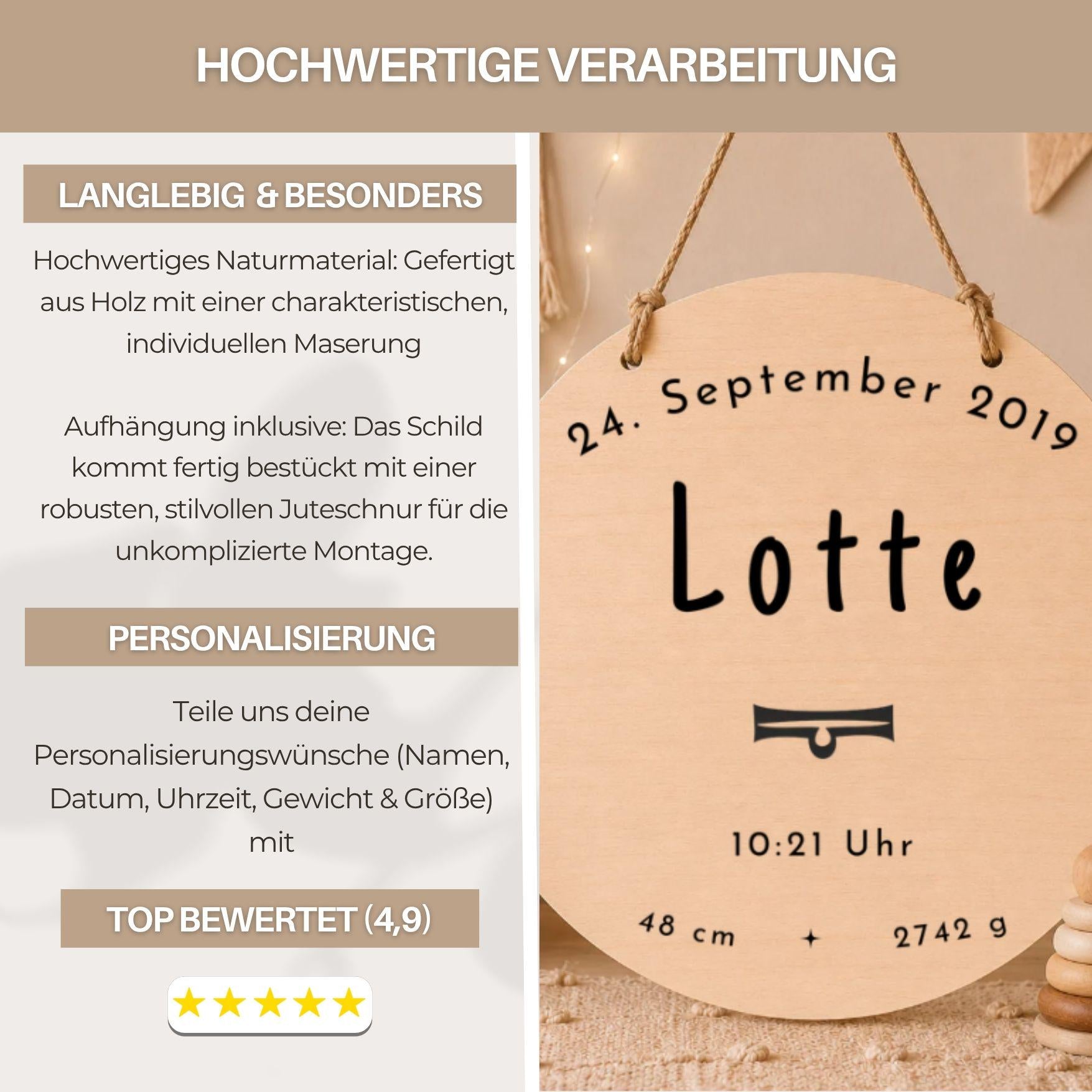 Personalisiertes Sternzeichen Holzschild mit Name | Kinderzimmer Deko | Geschenk zur Geburt | Boho Wanddeko | Tierkreiszeichen Namensschild