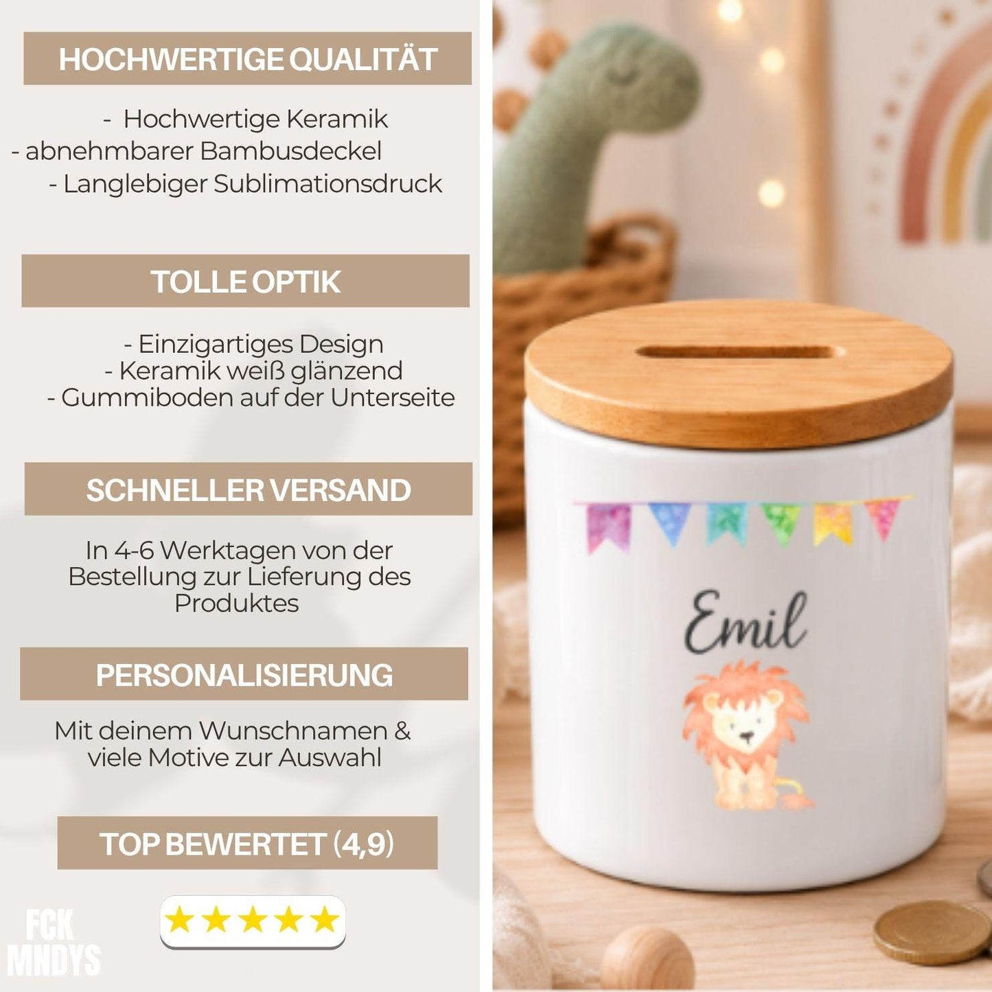 Spardose personalisiert Kind, Holzdeckel Sohn Tochter, Kinder Spardose, Baby, Personalisierter Spartopf, Schule, Geburt, Geburtstag
