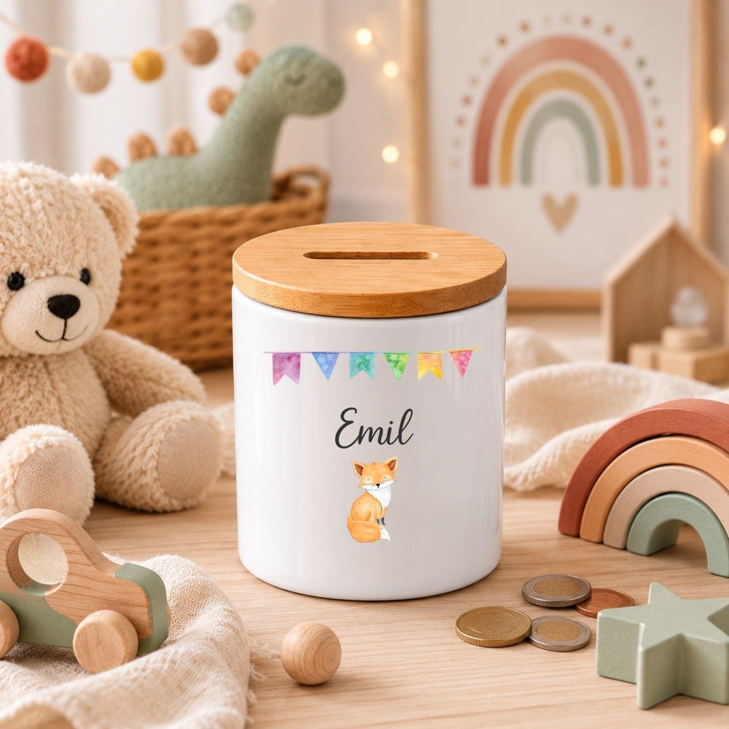 Spardose personalisiert Kind, Holzdeckel Sohn Tochter, Kinder Spardose, Baby, Personalisierter Spartopf, Schule, Geburt, Geburtstag