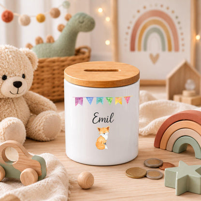 Spardose personalisiert Kind, Holzdeckel Sohn Tochter, Kinder Spardose, Baby, Personalisierter Spartopf, Schule, Geburt, Geburtstag