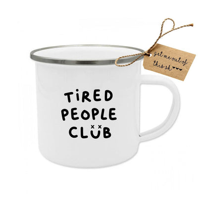 Tired-Of-Small-Talk Club Emaille Tasse | Introvertierter Becher | Lustiges Geschenk für Kollegin | Retro Kaffee Becher für Introverte Büro