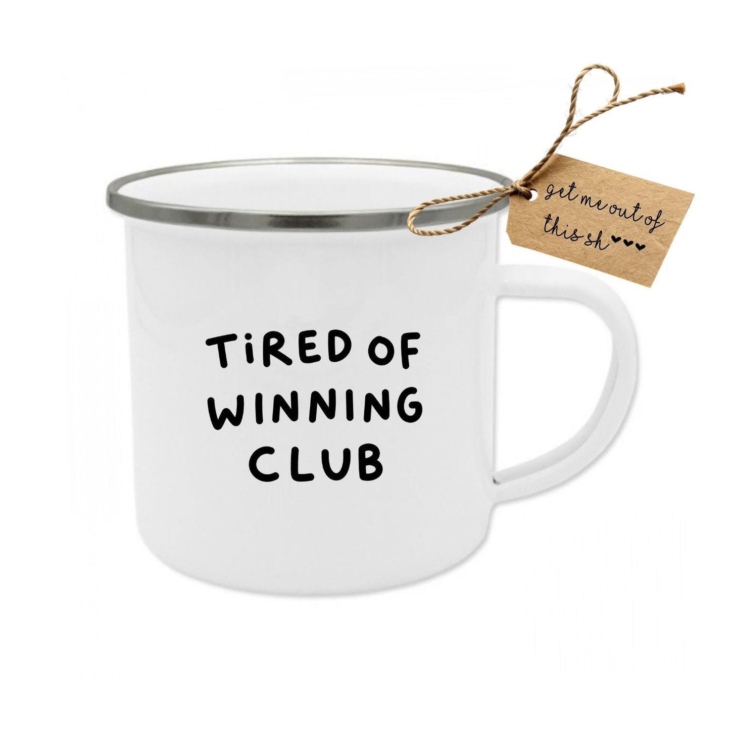 Tired-Of-Small-Talk Club Emaille Tasse | Introvertierter Becher | Lustiges Geschenk für Kollegin | Retro Kaffee Becher für Introverte Büro