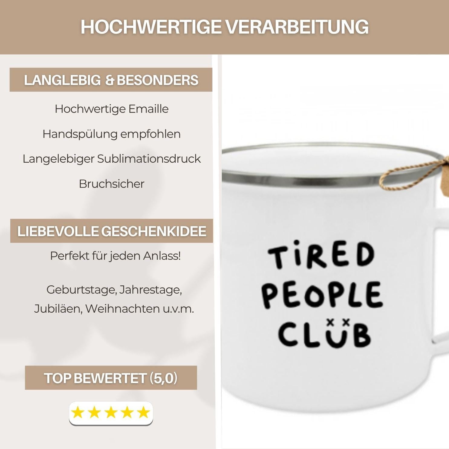 Tired-Of-Small-Talk Club Emaille Tasse | Introvertierter Becher | Lustiges Geschenk für Kollegin | Retro Kaffee Becher für Introverte Büro