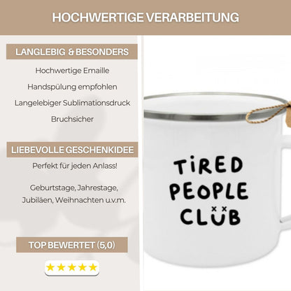 Tired-Of-Small-Talk Club Emaille Tasse | Introvertierter Becher | Lustiges Geschenk für Kollegin | Retro Kaffee Becher für Introverte Büro