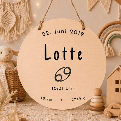 Personalisiertes Sternzeichen Holzschild mit Name | Kinderzimmer Deko | Geschenk zur Geburt | Boho Wanddeko | Tierkreiszeichen Namensschild