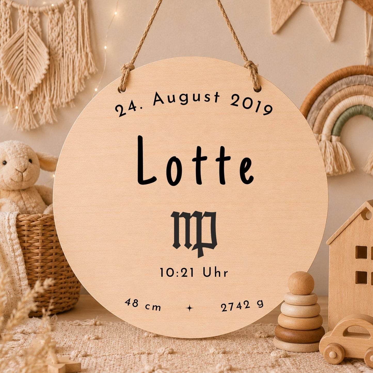 Personalisiertes Sternzeichen Holzschild mit Name | Kinderzimmer Deko | Geschenk zur Geburt | Boho Wanddeko | Tierkreiszeichen Namensschild