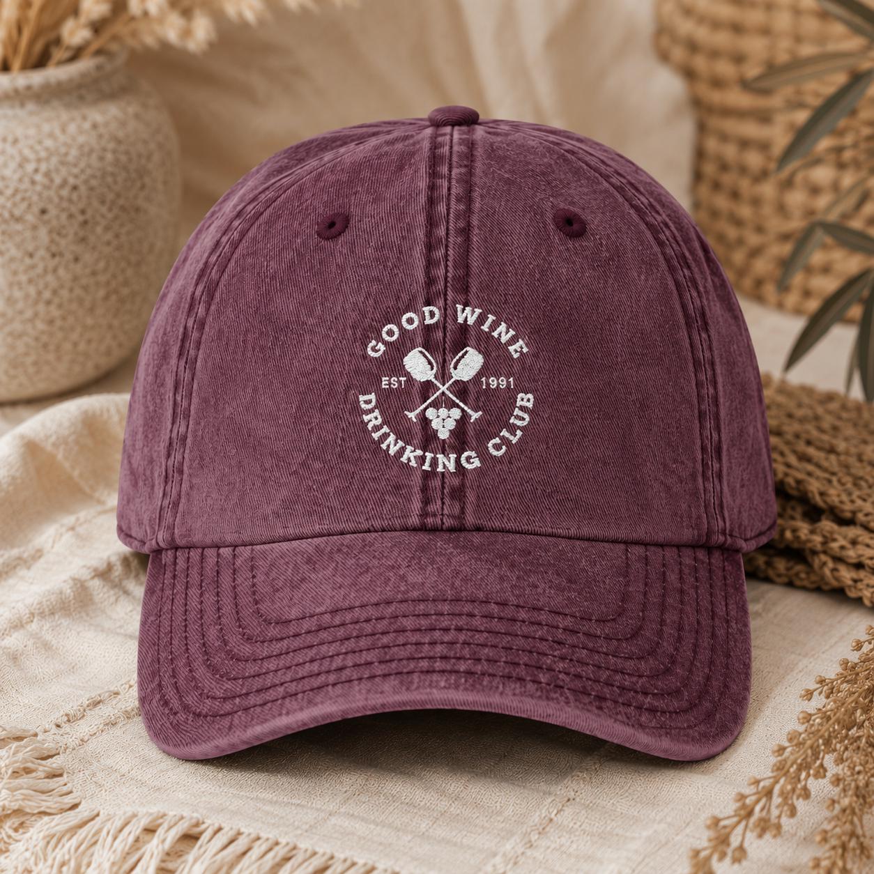 Good Wine Drinking Club Cap Vintage | Bestickte Schirmmütze | JGA Braut Wein Damen Herren | Vatertag Geburtstag | Geschenk Weinliebhaber