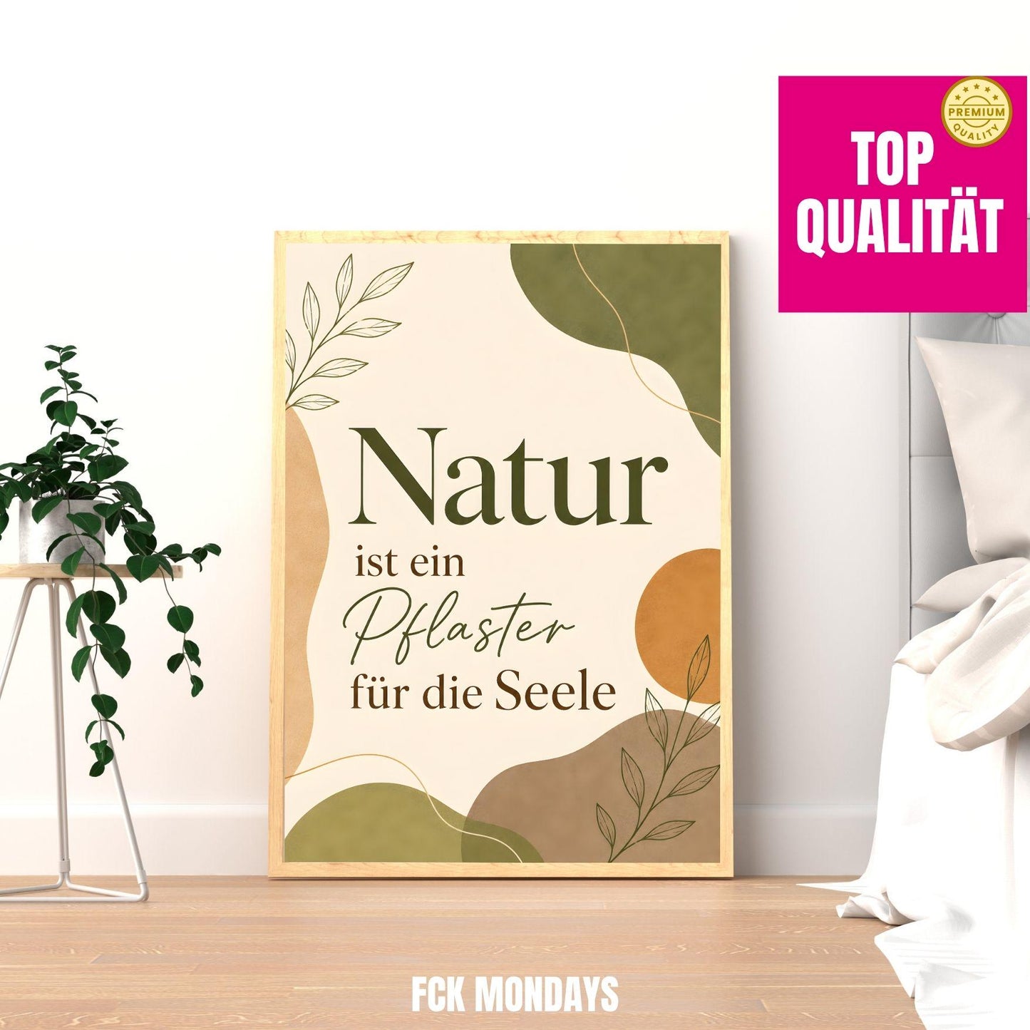 Natur Poster | Boho Wandbild mit Spruch | Achtsamkeit Poster Deutsch | Botanical Print | Selfcare Deko | Geschenk Freundin Wohnzimmer