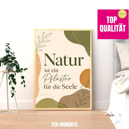 Natur Poster | Boho Wandbild mit Spruch | Achtsamkeit Poster Deutsch | Botanical Print | Selfcare Deko | Geschenk Freundin Wohnzimmer