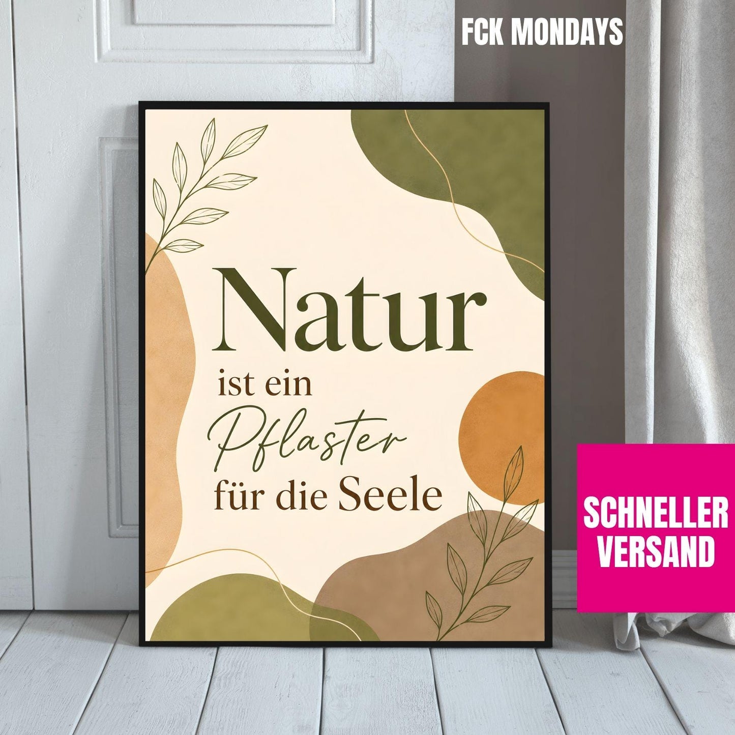 Natur Poster | Boho Wandbild mit Spruch | Achtsamkeit Poster Deutsch | Botanical Print | Selfcare Deko | Geschenk Freundin Wohnzimmer