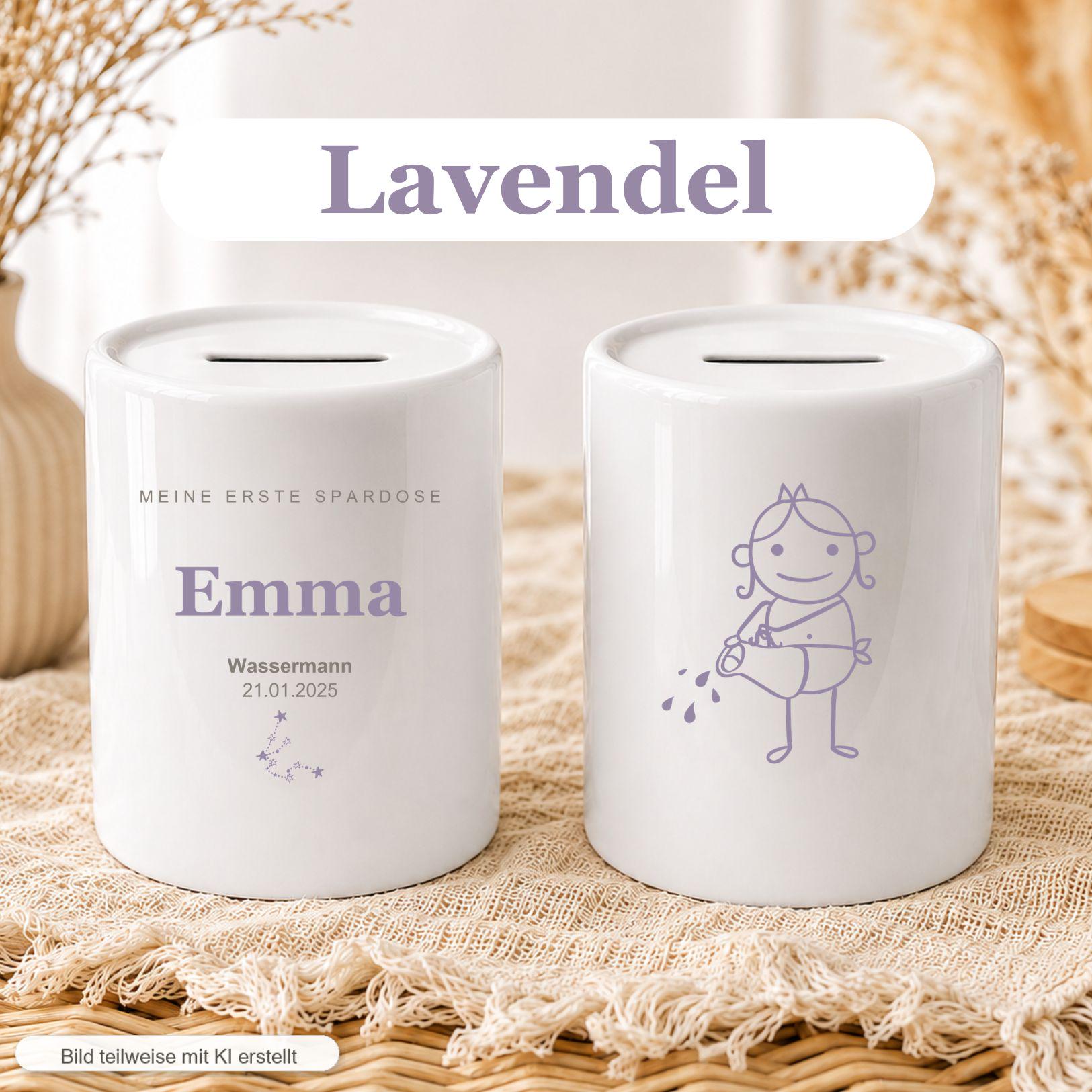 Personalisierte Kinder Spardose mit Sternzeichen, Name und Datum, Geschenk zur Geburt Taufe Geburtstag, erste Spardose Baby Mädchen Junge