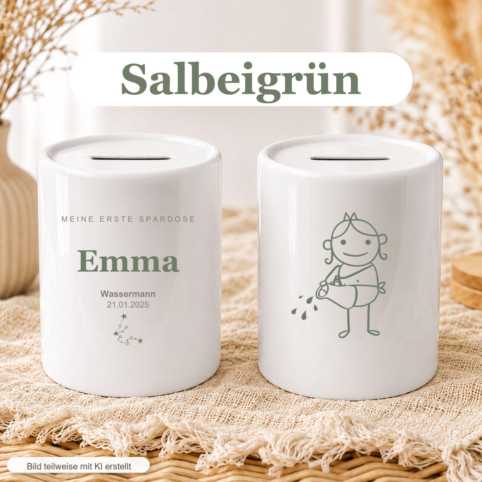 Personalisierte Kinder Spardose mit Sternzeichen, Name und Datum, Geschenk zur Geburt Taufe Geburtstag, erste Spardose Baby Mädchen Junge