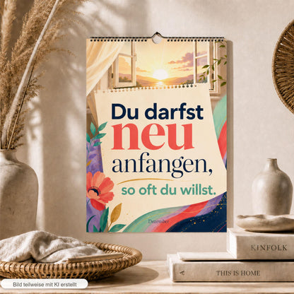Feel Good Kalender 2027 A4 A3 Hochformat | Positive Sprüche Wandkalender ohne Kalendarium | Mental Health Selfcare Geschenk Achtsamkeit