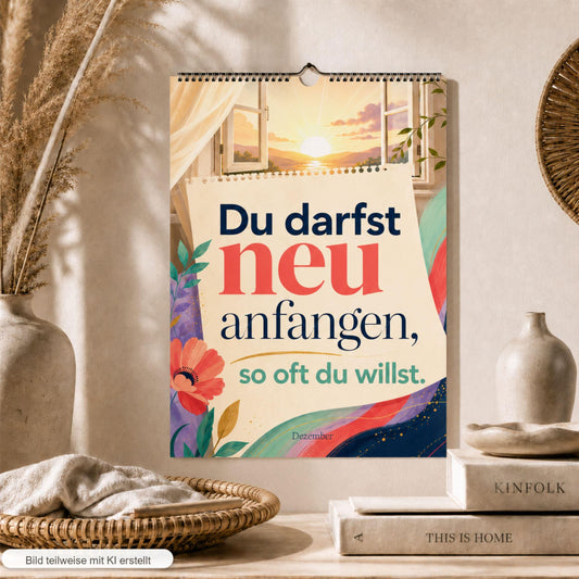 Feel Good Kalender 2027 A4 A3 Hochformat | Positive Sprüche Wandkalender ohne Kalendarium | Mental Health Selfcare Geschenk Achtsamkeit