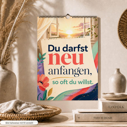 Feel Good Kalender 2027 A4 A3 Hochformat | Positive Sprüche Wandkalender ohne Kalendarium | Mental Health Selfcare Geschenk Achtsamkeit
