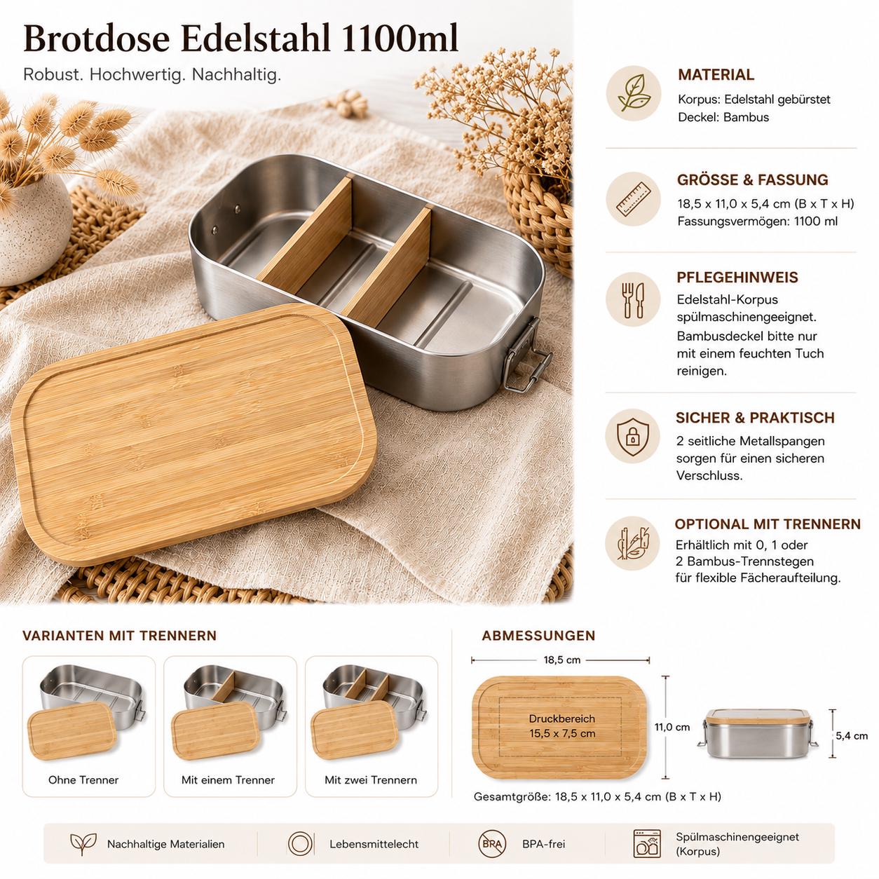 Personalisierte Brotdose mit Namen, Kinder Lunchbox Edelstahl mit Bambusdeckel, Tiermotiv Aquarell, Kita Einschulung Geschenk Geburtstag