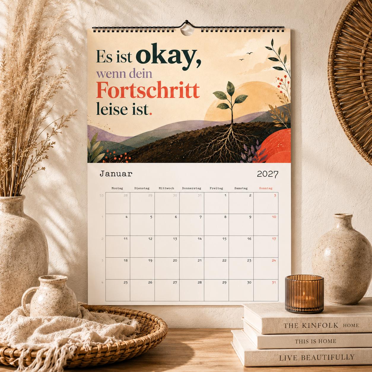 Feel Good Kalender 2027 A4 Hochformat | Positive Sprüche Wandkalender mit Kalendarium | Selfcare Geschenk Achtsamkeit Selbstakzeptanz