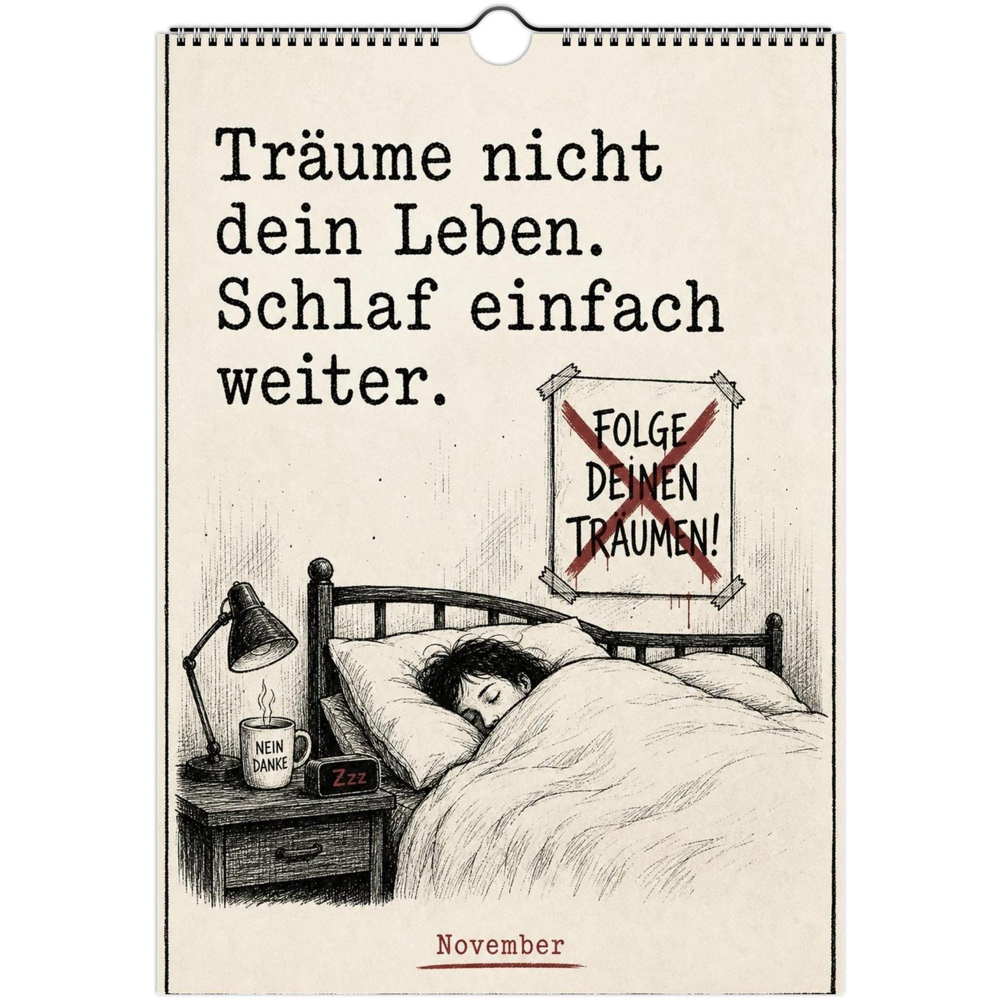 Anti-Motivationskalender 2027 A4 A3 Hochformat | Sarkasmus Wandkalender ohne Kalendarium | Lustiger Kalender Geschenk Büro schwarzer Humor