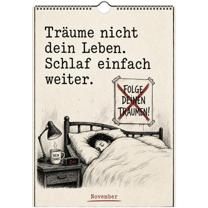 Anti-Motivationskalender 2027 A4 A3 Hochformat | Sarkasmus Wandkalender ohne Kalendarium | Lustiger Kalender Geschenk Büro schwarzer Humor
