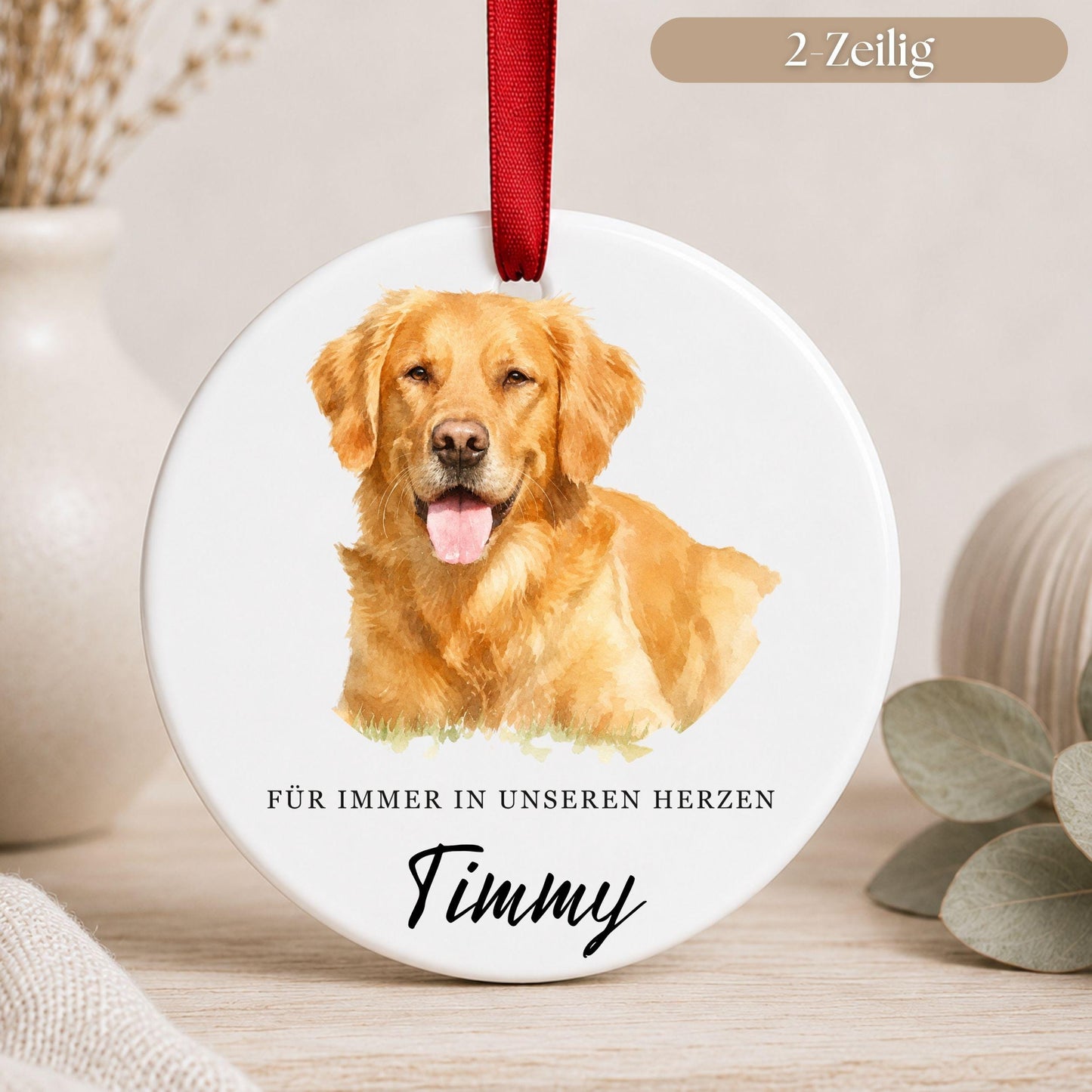 Personalisiertes Hunde Haustier Ornament Aquarell, Keramik Anhänger mit Foto Name & Text, Geschenk Hundebesitzer Erinnerung Weihnachten