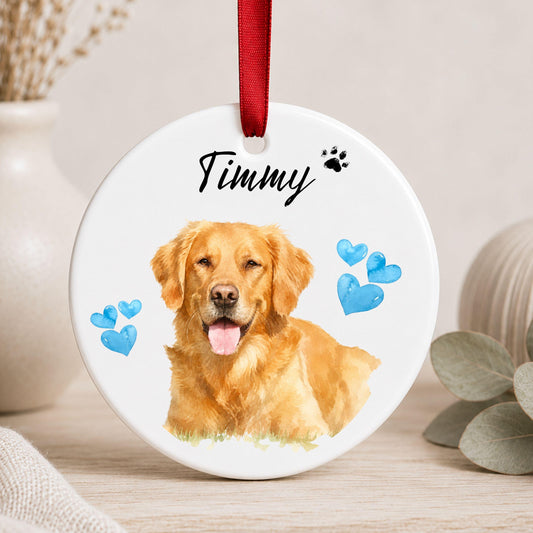 Personalisiertes Hunde Haustier Ornament Aquarell, Keramik Anhänger mit Foto Name & Text, Geschenk Hundebesitzer Erinnerung Weihnachten