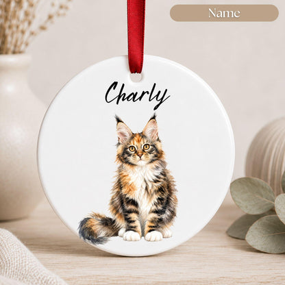 Personalisiertes Katzen Haustier Ornament Aquarell, Keramik Anhänger mit Foto Name & Text, Geschenk Katzenbesitzer Erinnerung Watercolor