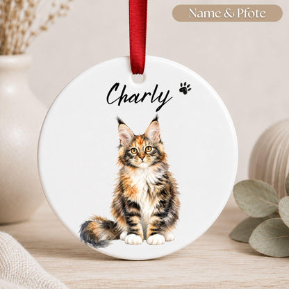 Personalisiertes Katzen Haustier Ornament Aquarell, Keramik Anhänger mit Foto Name & Text, Geschenk Katzenbesitzer Erinnerung Watercolor