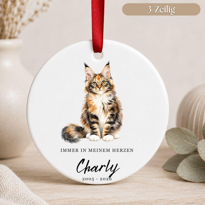 Personalisiertes Katzen Haustier Ornament Aquarell, Keramik Anhänger mit Foto Name & Text, Geschenk Katzenbesitzer Erinnerung Watercolor