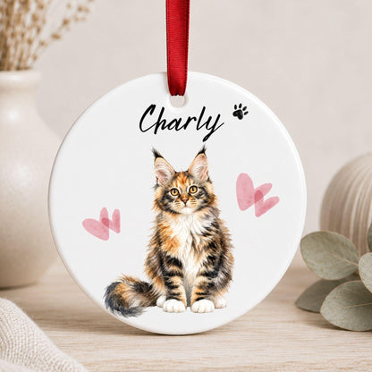 Personalisiertes Katzen Haustier Ornament Aquarell, Keramik Anhänger mit Foto Name & Text, Geschenk Katzenbesitzer Erinnerung Watercolor