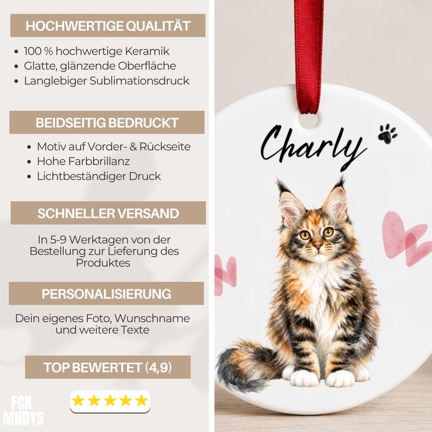 Personalisiertes Katzen Haustier Ornament Aquarell, Keramik Anhänger mit Foto Name & Text, Geschenk Katzenbesitzer Erinnerung Watercolor