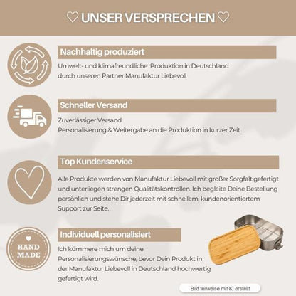 Personalisierte Dino Brotdose mit Namen, Edelstahl Lunchbox mit Bambusdeckel, 5 Dino Motive, Kinder Brotdose mit Trenner Einschulung