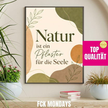 Natur Poster | Boho Wandbild mit Spruch | Achtsamkeit Poster Deutsch | Botanical Print | Selfcare Deko | Geschenk Freundin Wohnzimmer