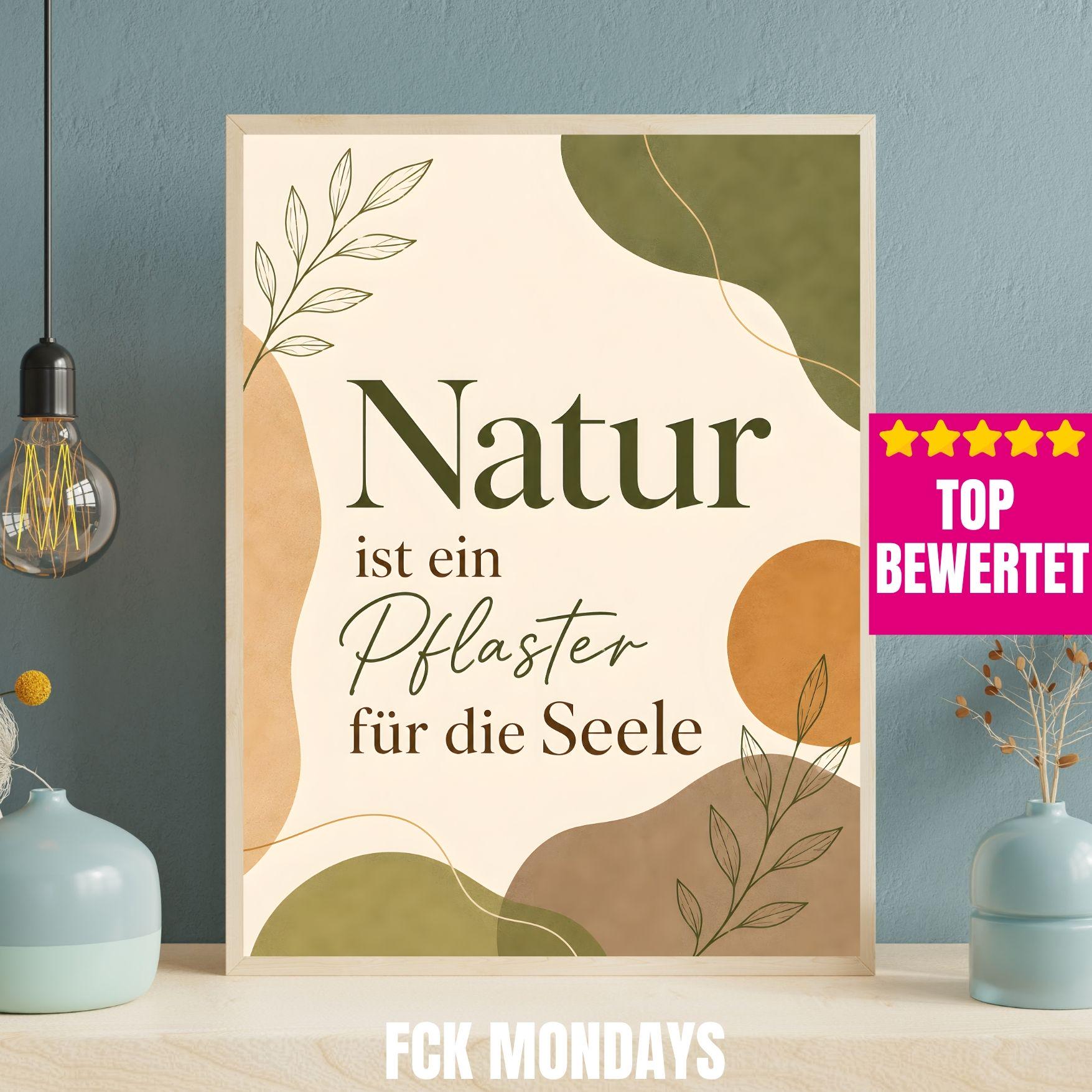 Natur Poster | Boho Wandbild mit Spruch | Achtsamkeit Poster Deutsch | Botanical Print | Selfcare Deko | Geschenk Freundin Wohnzimmer