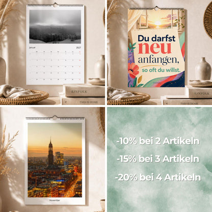 Feel Good Kalender 2027 A4 A3 Hochformat | Positive Sprüche Wandkalender ohne Kalendarium | Mental Health Selfcare Geschenk Achtsamkeit