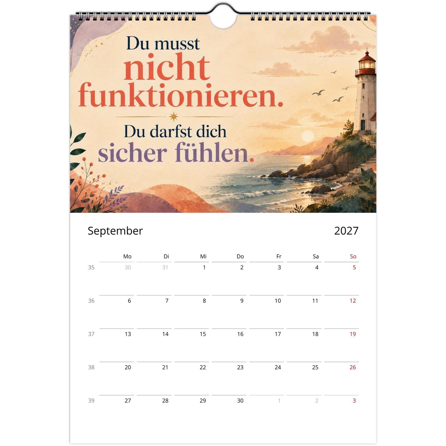 Feel Good Kalender 2027 A4 Hochformat | Positive Sprüche Wandkalender mit Kalendarium | Selfcare Geschenk Achtsamkeit Selbstakzeptanz