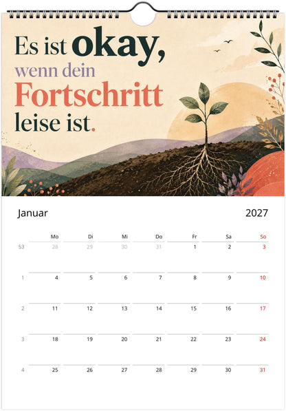 Feel Good Kalender 2027 A4 Hochformat | Positive Sprüche Wandkalender mit Kalendarium | Selfcare Geschenk Achtsamkeit Selbstakzeptanz