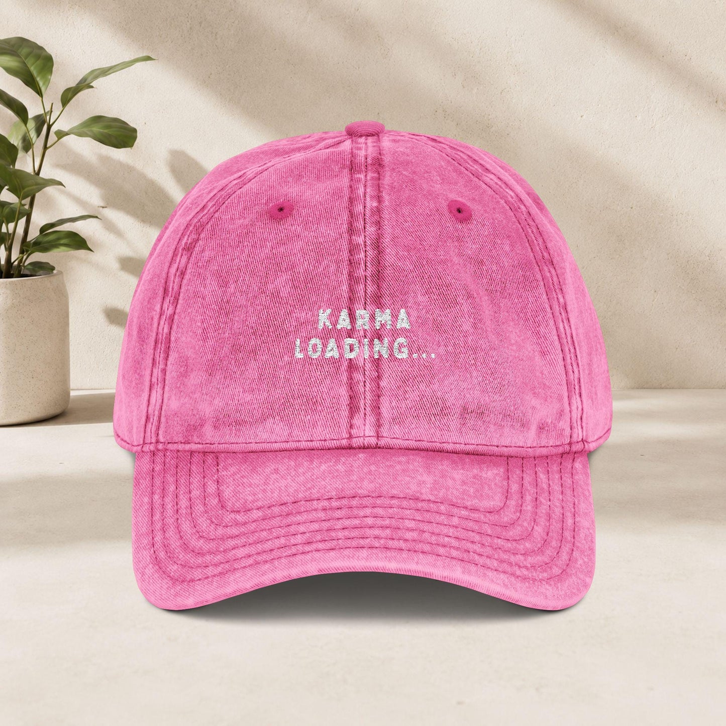 Karma Loading Cap Vintage | Bestickte Schirmmütze | Karma Mütze Geschenk | Funny Quote Cap | Good Vibes Hat Mental Health Festival