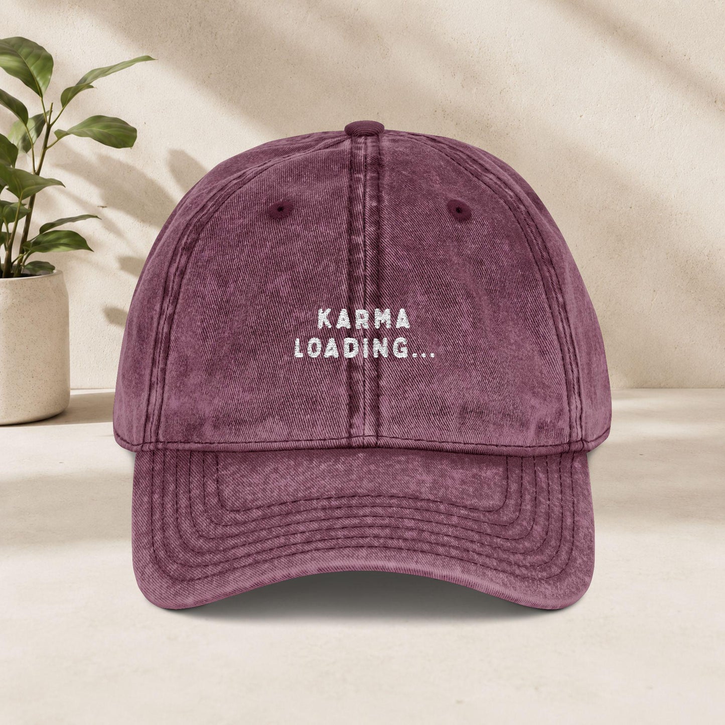 Karma Loading Cap Vintage | Bestickte Schirmmütze | Karma Mütze Geschenk | Funny Quote Cap | Good Vibes Hat Mental Health Festival