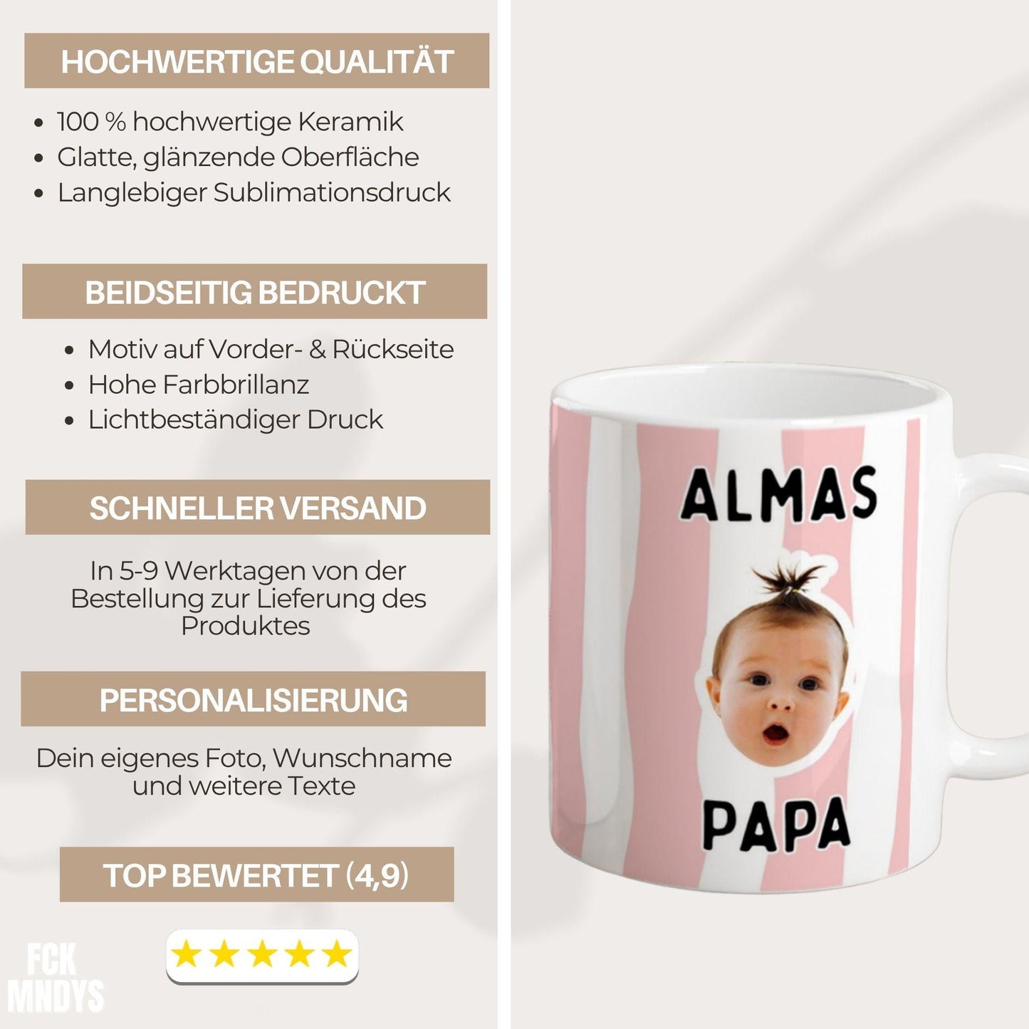 Personalisierte Mama Tasse mit Babyfoto | Geschenk für Mama Oma Tante Patentante | Muttertag Geburtstag Becher Großmutter Weihnachten