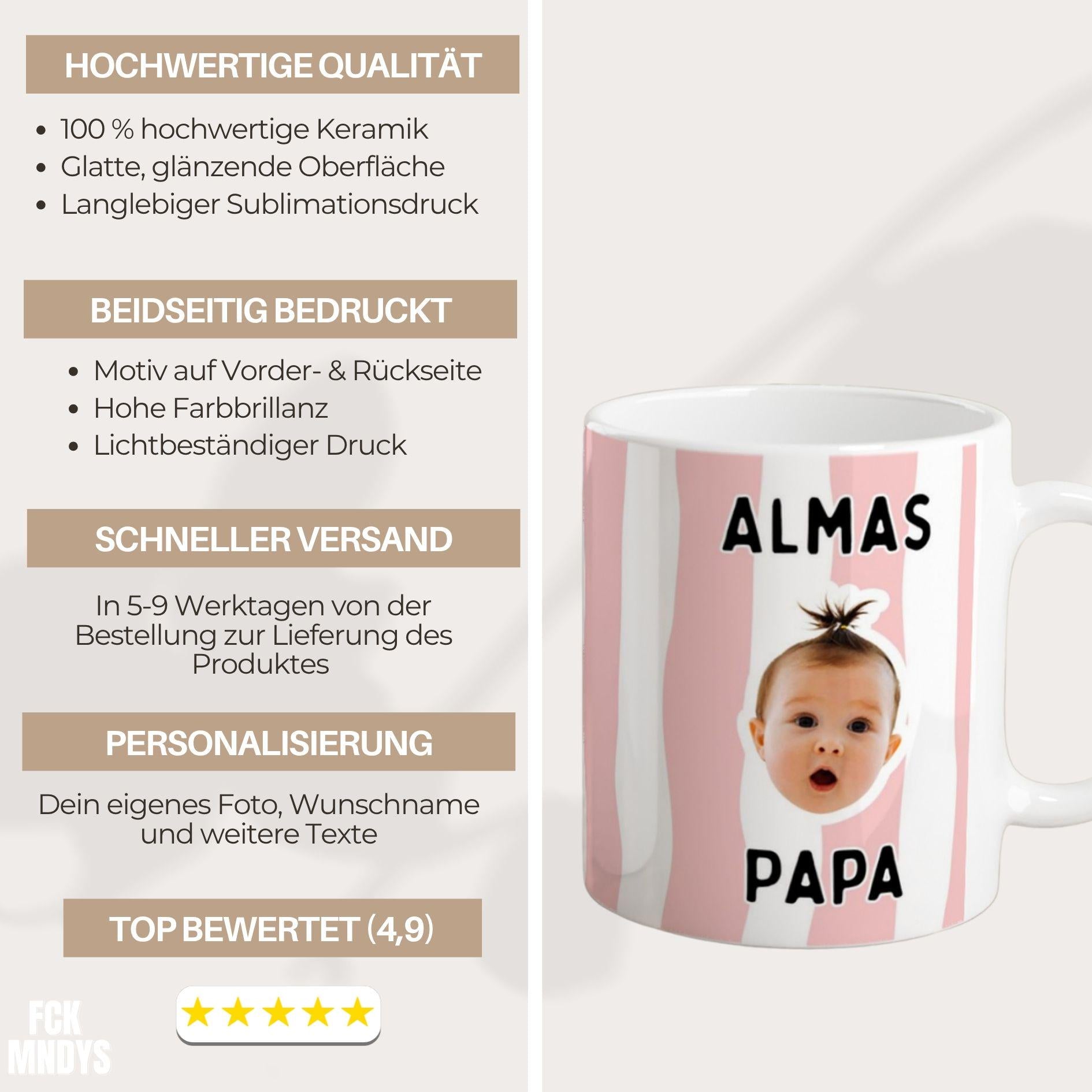 Personalisierte Papa Tasse mit Babyfoto | Geschenk für Papa Onkel Patenonkel Opa | erster Vatertag | Geburtstag Becher Weihnachten