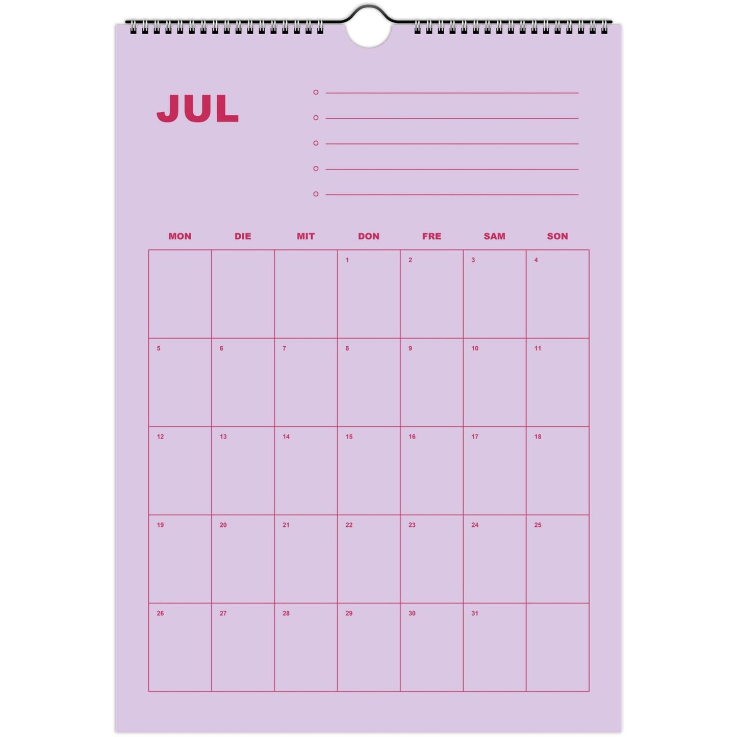 Kalender 2027 Deutsch | Bunter Monatsplaner A4 A3 | Wandkalender mit Notizen | Kachel Kalender Hochformat Kalendarium Notizen Küche Flur