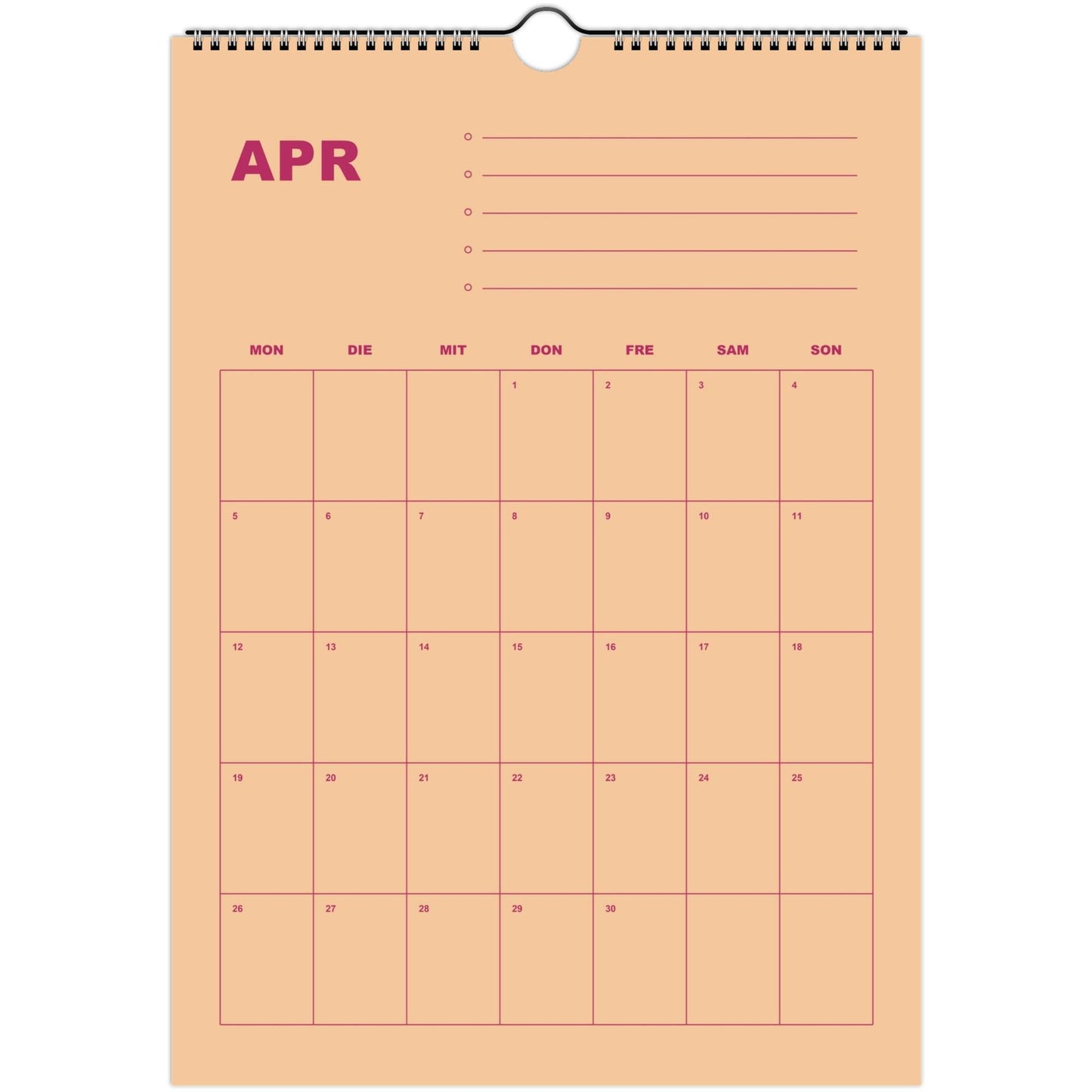 Kalender 2027 Deutsch | Bunter Monatsplaner A4 A3 | Wandkalender mit Notizen | Kachel Kalender Hochformat Kalendarium Notizen Küche Flur