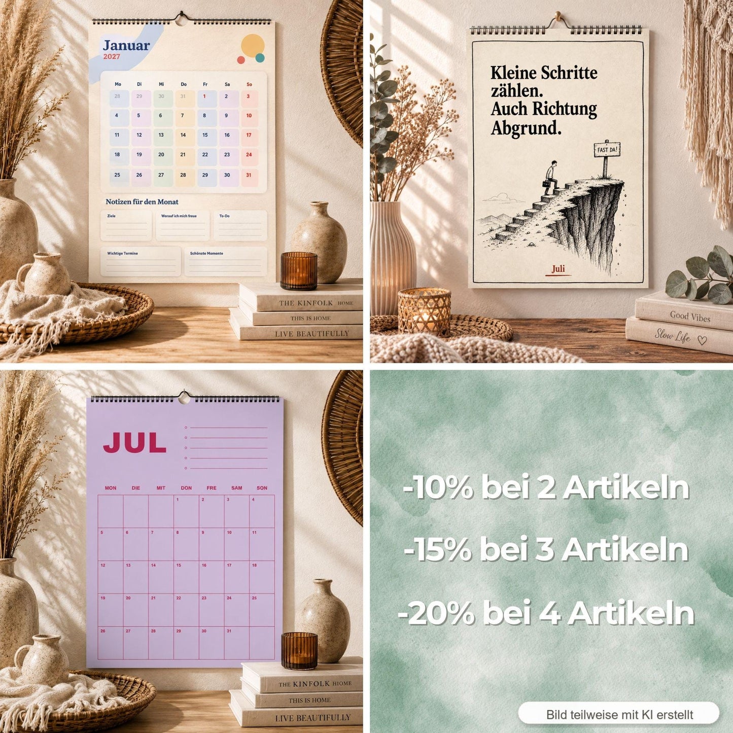 Monatsplaner Kalender 2027 A4 A3 Wandkalender bunt | Kalender mit Notizen | Jahresplaner Geschenk Büro Familie Termine Ziele Notizen ToDos